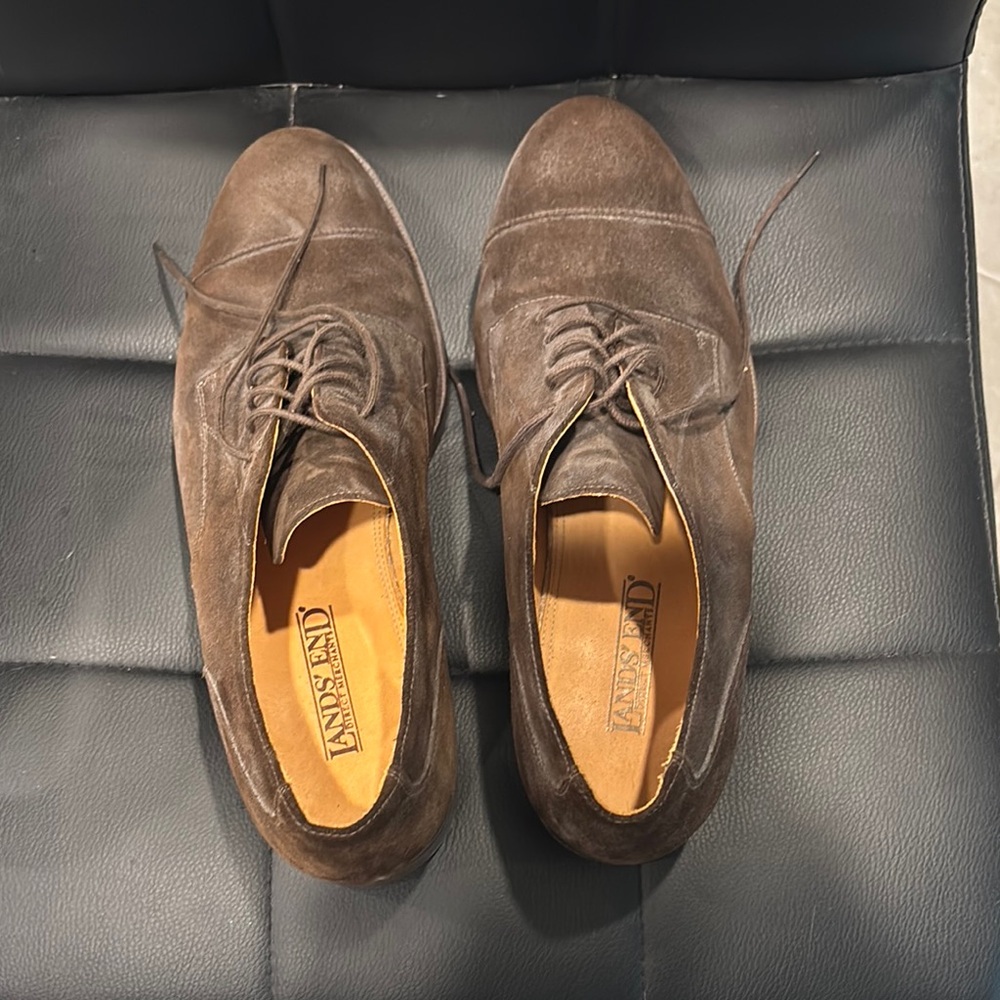 Lands' End Brown Oxford Shoes Classic Suede Design